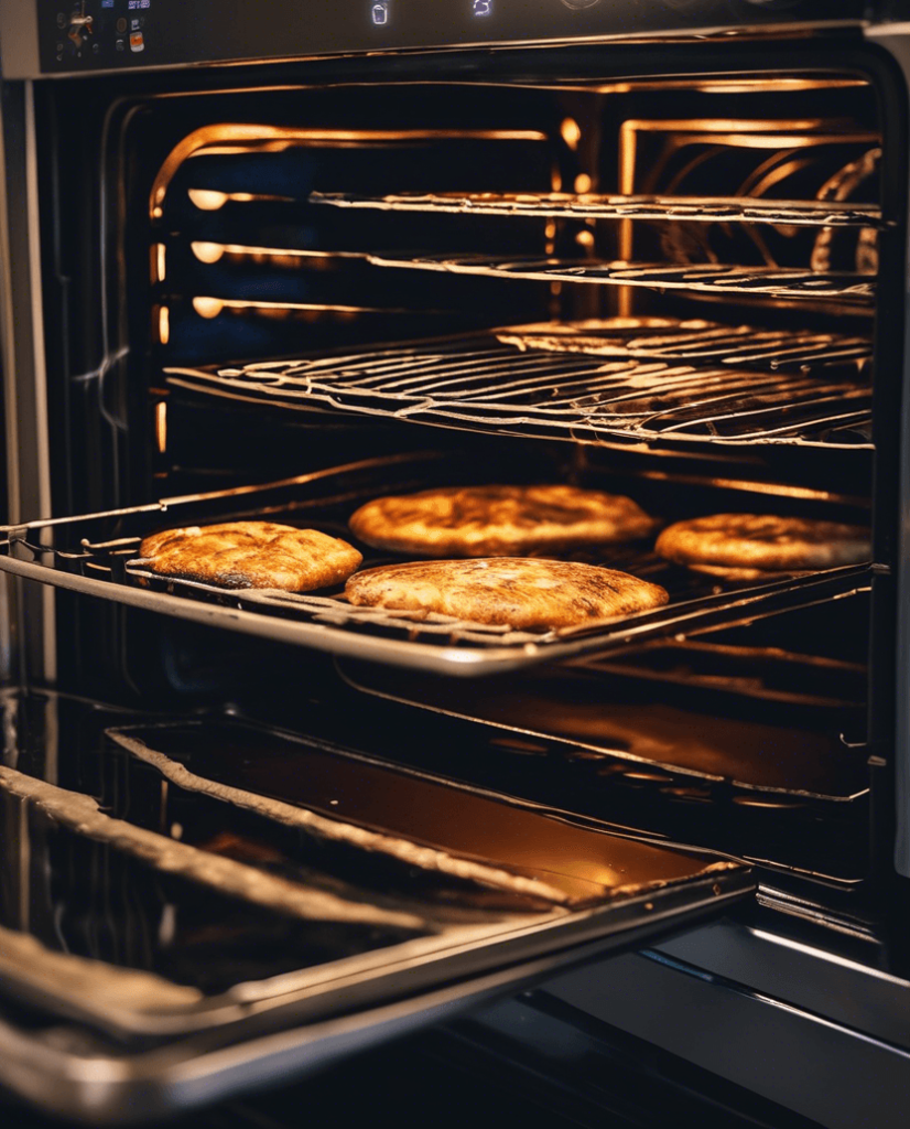 Horno con puerta abierta cocinando pizza
