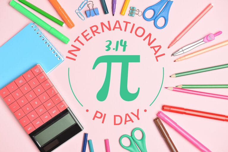 Ilustración relativa al Pi Day que incluye útiles escolares